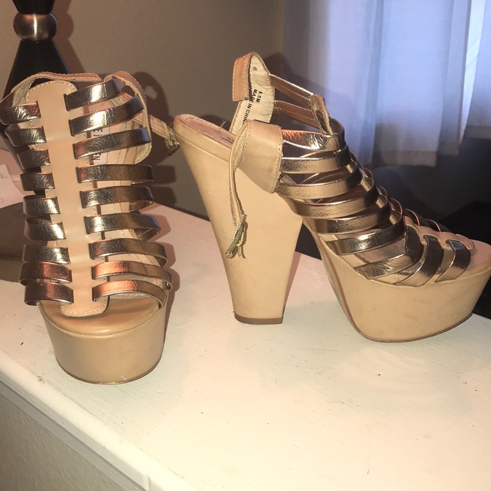 Tan and silver Steve Madden heels